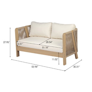 English Elm 5 Piece Acacia Wood Outdoor Dining Set with Woven Rope Chairs and Cushions for Patio Beige, Cream, Light Teak N762S000059L
