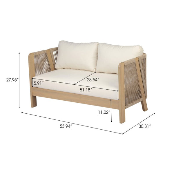 English Elm 5 Piece Acacia Wood Outdoor Dining Set with Woven Rope Chairs and Cushions for Patio Beige, Cream, Light Teak N762S000059L