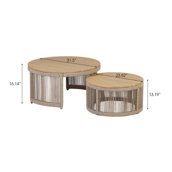English Elm 5 Piece Acacia Wood Outdoor Dining Set with Woven Rope Chairs and Cushions for Patio Beige, Cream, Light Teak N762S000059L