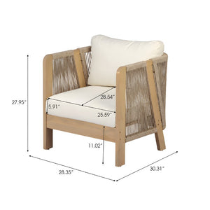 English Elm 5 Piece Acacia Wood Outdoor Dining Set with Woven Rope Chairs and Cushions for Patio Beige, Cream, Light Teak N762S000059L