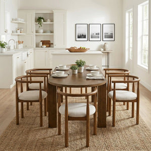 English Elm 7 Piece Oval Rubberwood Dining Set Seats Six with Upholstered Chairs Walnut Finish N762S100003AAD