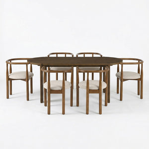 English Elm 7 Piece Oval Rubberwood Dining Set Seats Six with Upholstered Chairs Walnut Finish N762S100003AAD