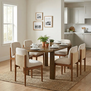 English Elm 7 Piece Oval Rubberwood Dining Set Seats Six with Rope Back Chairs Brass Accents N762S100005AAD