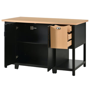 English Elm 58 Inch Freestanding Kitchen Island with Wood Grain Countertop Drawers and Cabinet Storage N762S100006AAB