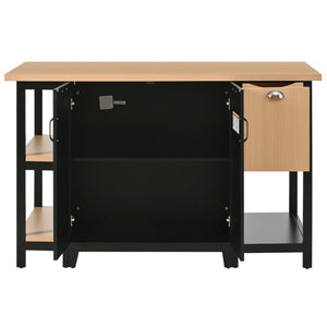 English Elm 58 Inch Freestanding Kitchen Island with Wood Grain Countertop Drawers and Cabinet Storage N762S100006AAB