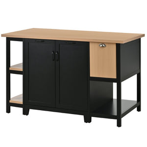 English Elm 58 Inch Freestanding Kitchen Island with Wood Grain Countertop Drawers and Cabinet Storage N762S100006AAB