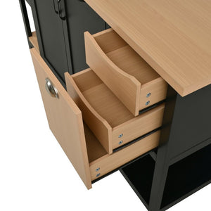English Elm 58 Inch Freestanding Kitchen Island with Wood Grain Countertop Drawers and Cabinet Storage N762S100006AAB