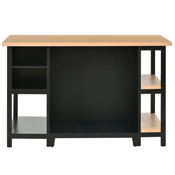 English Elm 58 Inch Freestanding Kitchen Island with Wood Grain Countertop Drawers and Cabinet Storage N762S100006AAB