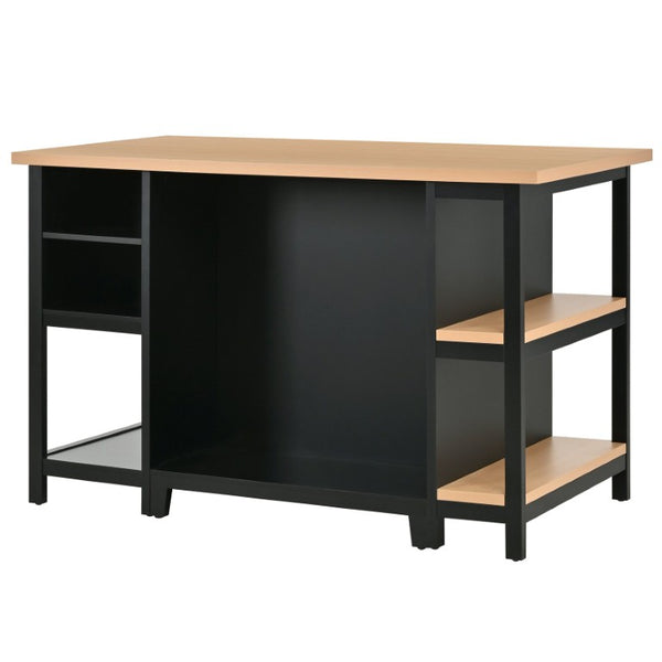 English Elm 58 Inch Freestanding Kitchen Island with Wood Grain Countertop Drawers and Cabinet Storage N762S100006AAB