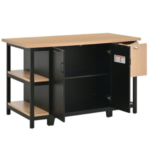 English Elm 58 Inch Freestanding Kitchen Island with Wood Grain Countertop Drawers and Cabinet Storage N762S100006AAB