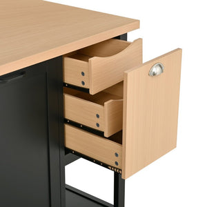 English Elm 58 Inch Freestanding Kitchen Island with Wood Grain Countertop Drawers and Cabinet Storage N762S100006AAB
