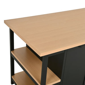 English Elm 58 Inch Freestanding Kitchen Island with Wood Grain Countertop Drawers and Cabinet Storage N762S100006AAB