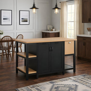 English Elm 58 Inch Freestanding Kitchen Island with Wood Grain Countertop Drawers and Cabinet Storage N762S100006AAB