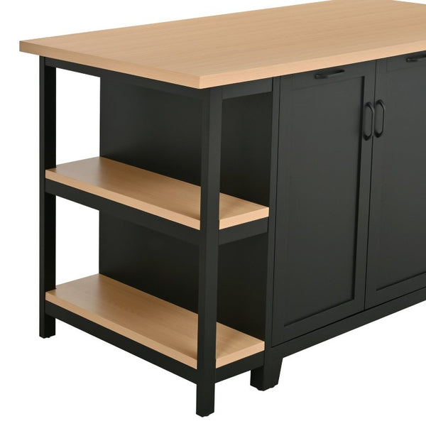 English Elm 58 Inch Freestanding Kitchen Island with Wood Grain Countertop Drawers and Cabinet Storage N762S100006AAB