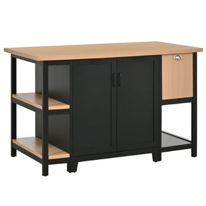 English Elm 58 Inch Freestanding Kitchen Island with Wood Grain Countertop Drawers and Cabinet Storage N762S100006AAB
