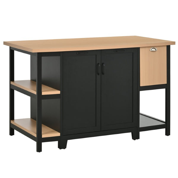 English Elm 58 Inch Freestanding Kitchen Island with Wood Grain Countertop Drawers and Cabinet Storage N762S100006AAB