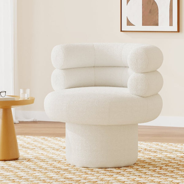 English Elm 360°swivel Barrel Accent Chair Teddy Fleece Plush Cocoon Seat for Bedroom or Living Room White N763P331761K