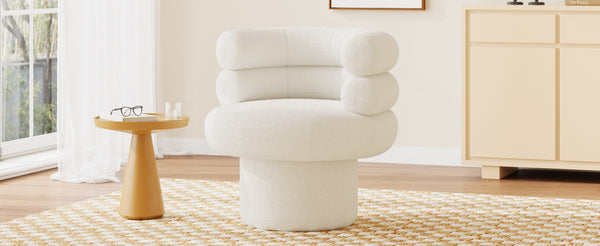 English Elm 360°swivel Barrel Accent Chair Teddy Fleece Plush Cocoon Seat for Bedroom or Living Room White N763P331761K
