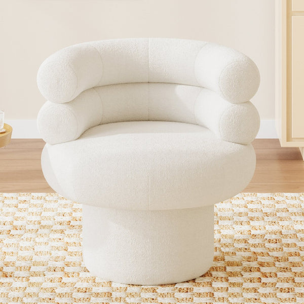 English Elm 360°swivel Barrel Accent Chair Teddy Fleece Plush Cocoon Seat for Bedroom or Living Room White N763P331761K