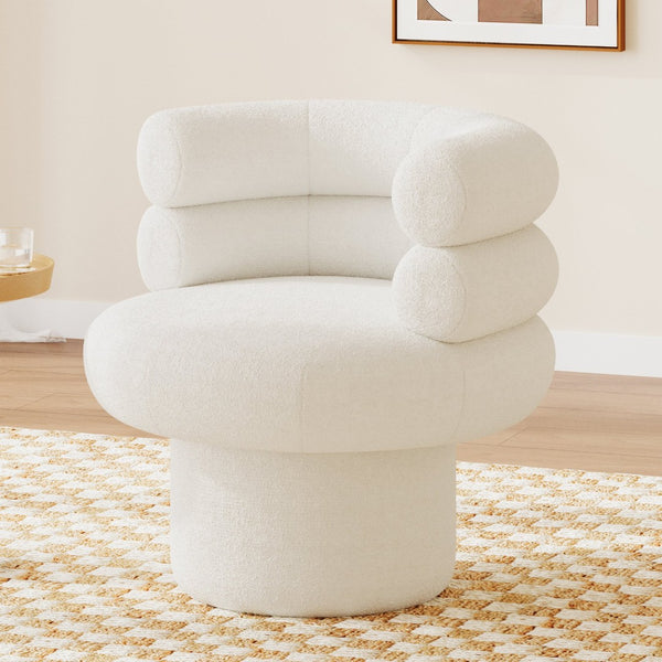 English Elm 360°swivel Barrel Accent Chair Teddy Fleece Plush Cocoon Seat for Bedroom or Living Room White N763P331761K