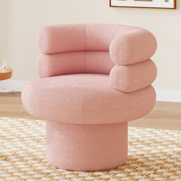 English Elm 360°swivel Barrel Accent Chair Teddy Fleece Plush Cocoon Seat for Bedroom or Living Room Pink N763P331761P