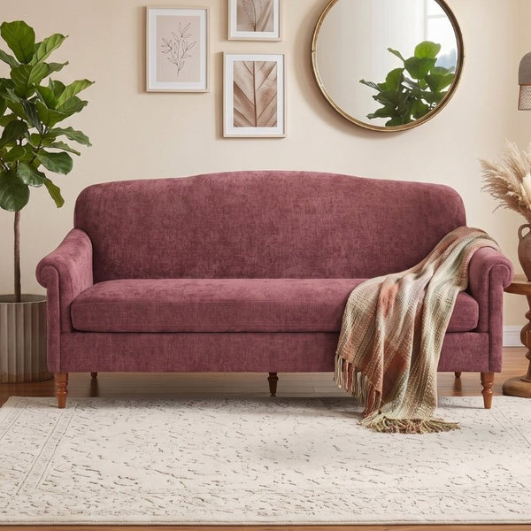 English Elm Modern Chenille Loveseat with Rolled Arms Pocket Spring Support for Cozy Living Spaces Red N763P362173J