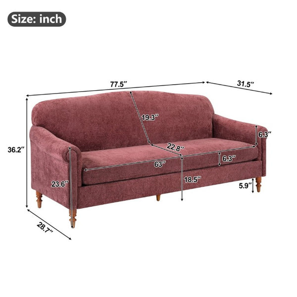 English Elm Modern Chenille Loveseat with Rolled Arms Pocket Spring Support for Cozy Living Spaces Red N763P362173J