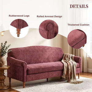 English Elm Modern Chenille Loveseat with Rolled Arms Pocket Spring Support for Cozy Living Spaces Red N763P362173J