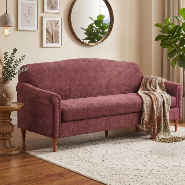English Elm Modern Chenille Loveseat with Rolled Arms Pocket Spring Support for Cozy Living Spaces Red N763P362173J