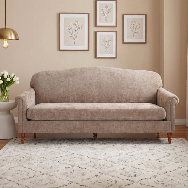 English Elm Modern Chenille Loveseat with Rolled Arms Pocket Spring Support for Cozy Living Spaces Oatmeal N763P362173O
