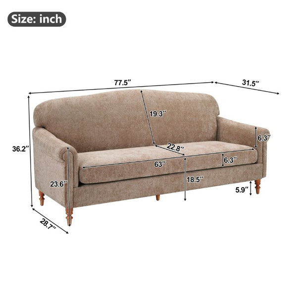 English Elm Modern Chenille Loveseat with Rolled Arms Pocket Spring Support for Cozy Living Spaces Oatmeal N763P362173O
