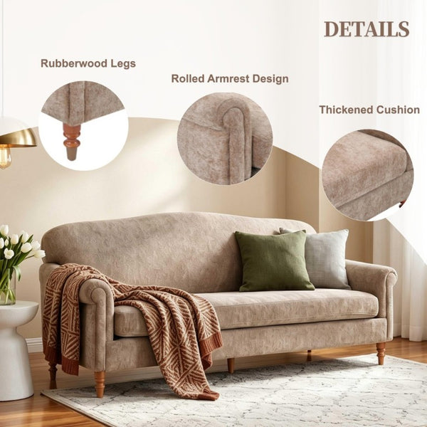 English Elm Modern Chenille Loveseat with Rolled Arms Pocket Spring Support for Cozy Living Spaces Oatmeal N763P362173O