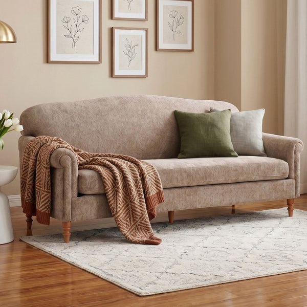 English Elm Modern Chenille Loveseat with Rolled Arms Pocket Spring Support for Cozy Living Spaces Oatmeal N763P362173O