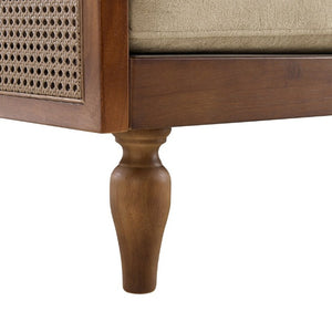 English Elm 70.9 Inch Mid-Century Chenille Three Seat Sofa with Rattan Panels and Rubberwood Legs N763P379762W