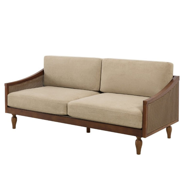 English Elm 70.9 Inch Mid-Century Chenille Three Seat Sofa with Rattan Panels and Rubberwood Legs N763P379762W