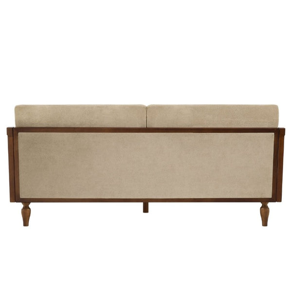 English Elm 70.9 Inch Mid-Century Chenille Three Seat Sofa with Rattan Panels and Rubberwood Legs N763P379762W