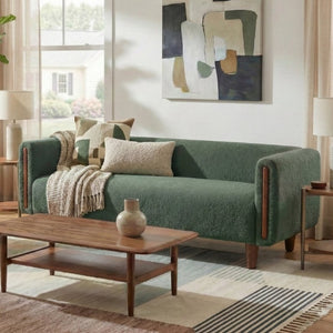 English Elm Modern Boucle Three Seat Sofa with Rubberwood Legs and Pocket Spring Support for Living Room Green N763P403678F
