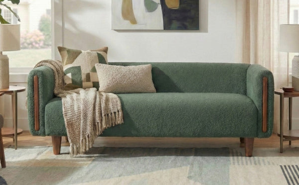 English Elm Modern Boucle Three Seat Sofa with Rubberwood Legs and Pocket Spring Support for Living Room Green N763P403678F