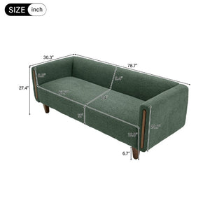 English Elm Modern Boucle Three Seat Sofa with Rubberwood Legs and Pocket Spring Support for Living Room Green N763P403678F
