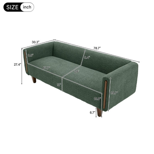 English Elm Modern Boucle Three Seat Sofa with Rubberwood Legs and Pocket Spring Support for Living Room Green N763P403678F