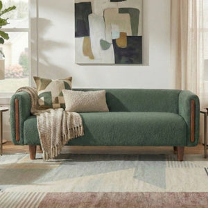 English Elm Modern Boucle Three Seat Sofa with Rubberwood Legs and Pocket Spring Support for Living Room Green N763P403678F