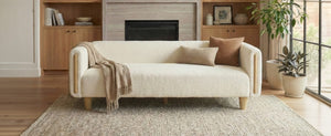 English Elm Modern Boucle Three Seat Sofa with Rubberwood Legs and Pocket Spring Support for Living Room Beige N763P403678K
