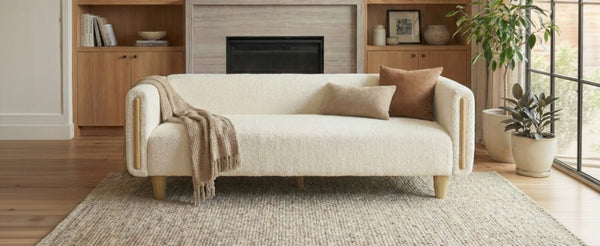 English Elm Modern Boucle Three Seat Sofa with Rubberwood Legs and Pocket Spring Support for Living Room Beige N763P403678K