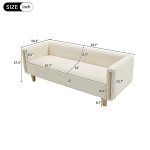 English Elm Modern Boucle Three Seat Sofa with Rubberwood Legs and Pocket Spring Support for Living Room Beige N763P403678K