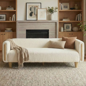 English Elm Modern Boucle Three Seat Sofa with Rubberwood Legs and Pocket Spring Support for Living Room Beige N763P403678K