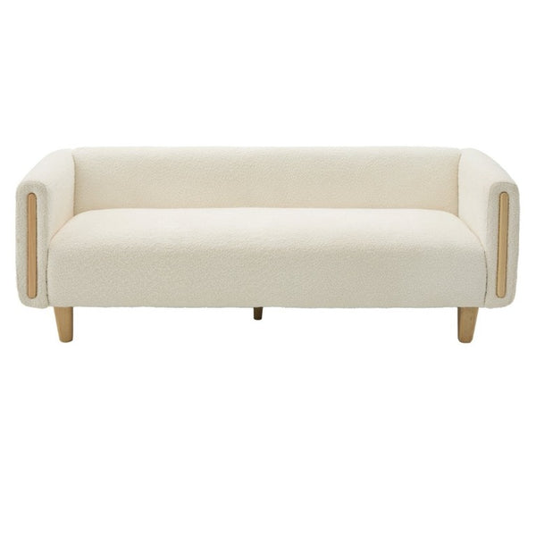 English Elm Modern Boucle Three Seat Sofa with Rubberwood Legs and Pocket Spring Support for Living Room Beige N763P403678K
