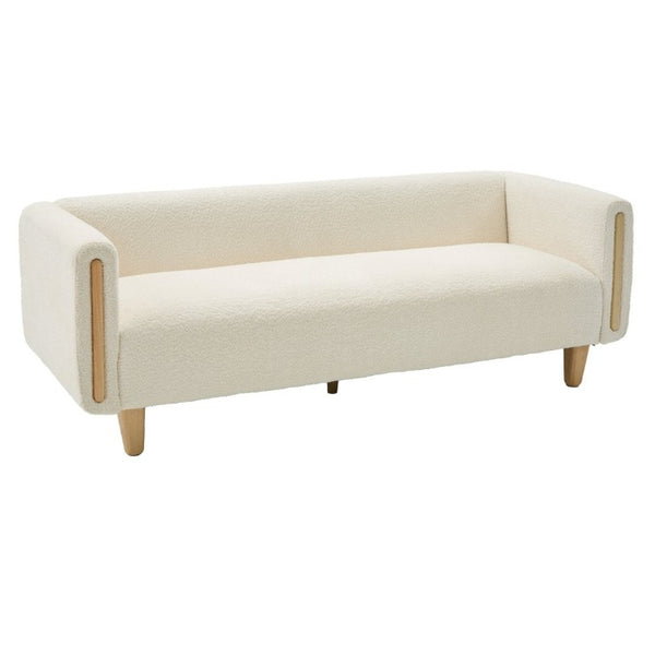 English Elm Modern Boucle Three Seat Sofa with Rubberwood Legs and Pocket Spring Support for Living Room Beige N763P403678K