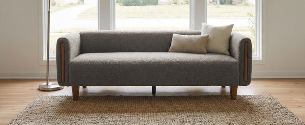 English Elm Modern Boucle Three Seat Sofa with Rubberwood Legs and Pocket Spring Support for Living Room Dark Grey N763P403678R
