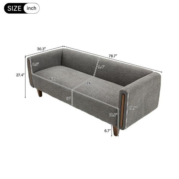 English Elm Modern Boucle Three Seat Sofa with Rubberwood Legs and Pocket Spring Support for Living Room Dark Grey N763P403678R