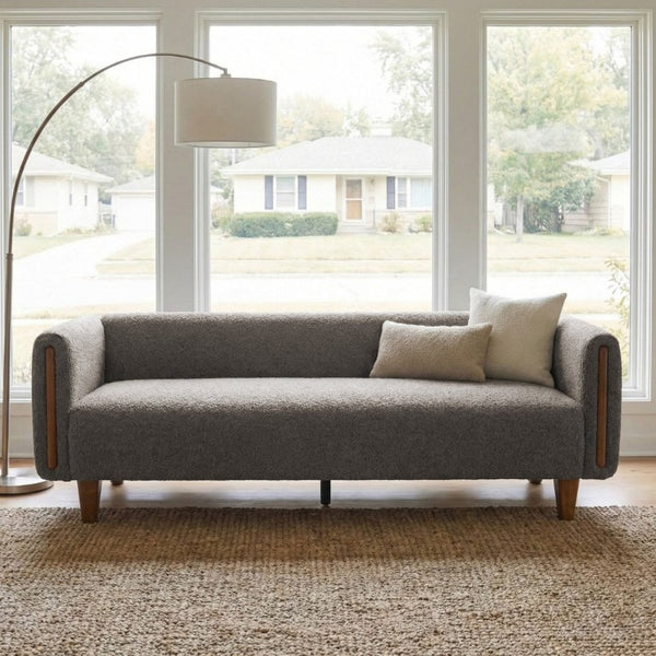 English Elm Modern Boucle Three Seat Sofa with Rubberwood Legs and Pocket Spring Support for Living Room Dark Grey N763P403678R